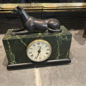 Vintage  Simulated Green Marble  Mantel Clock, with Panther figure